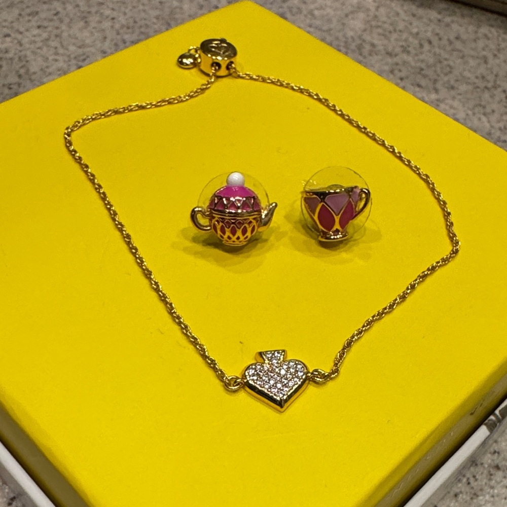 Kate Spade Gold Bracelet with Purple Teapot Charms